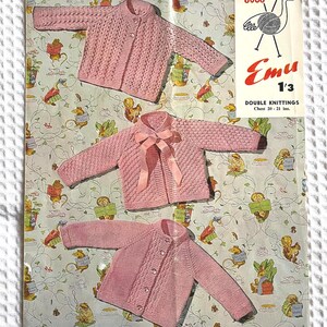 Vintage Emu knitting pattern leaflet 8068, three Baby jackets