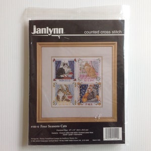 Unused Four Seasons Cats counted cross stitch kit by Janlynn Design #155-12