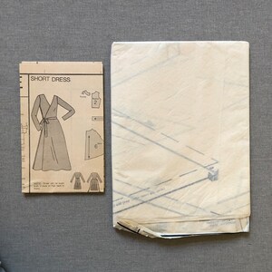 May include: A sewing pattern for a short dress. The pattern includes instructions and diagrams for sewing the dress. The pattern is printed on a white background with black text and illustrations. The text on the pattern reads "Short Dress".