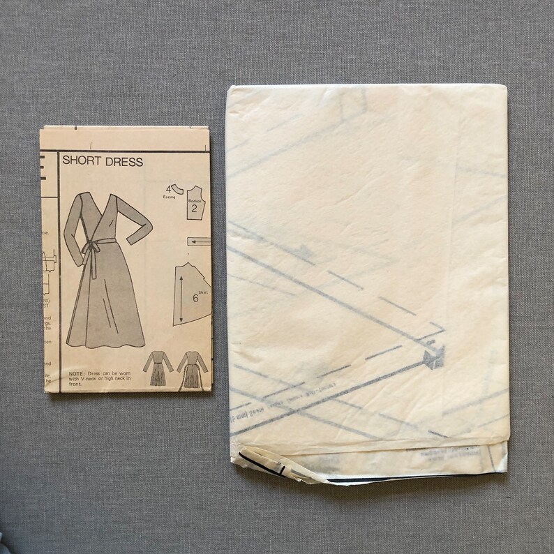 May include: A sewing pattern for a short dress. The pattern includes instructions and diagrams for sewing the dress. The pattern is printed on a white background with black text and illustrations. The text on the pattern reads "Short Dress".