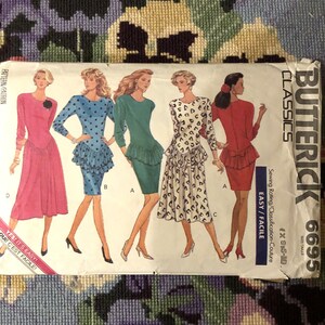 May include: A vintage sewing pattern for four different dresses. The pattern is from Butterick and is labelled as "Classics" and "Easy/Facile". The pattern is for sizes XS-M.