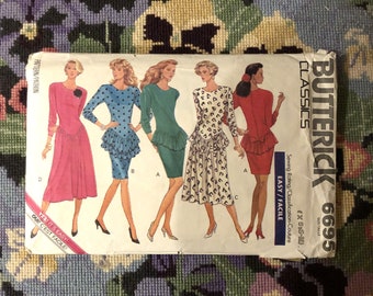 Vintage Butterick sewing pattern 6695, Misses' petite drop waist dress, Size XS to M