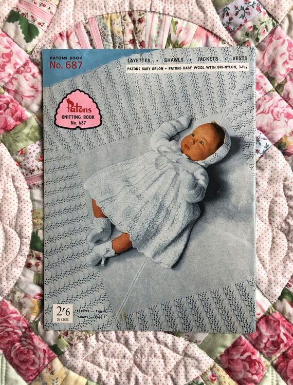 1950's BABY LAYETTE with SHAWL birth to 3 month COPY baby pattern 3ply 1950's BABY LAYETTE with SHAWL birth to 3 month COPY baby pattern 3ply