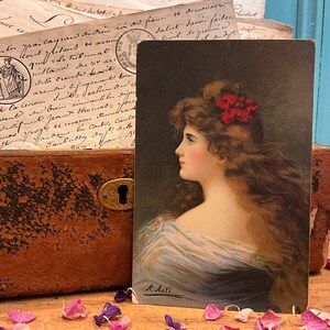 Vintage schöne Frauenpostkarte von Marguerite von der Malerei von Angelo Asti Paris Salon, Raphael Tuck Connoisseur Serie zum Valentinstag