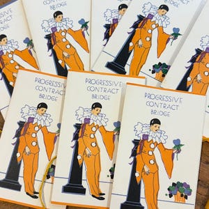 Cartes de pointage vintage Pierrot Bridge pour journaux indésirables, cartes de pointage de jeu inutilisées pour albums de découpures et techniques mixtes, clown triste Commedia dell'Arte