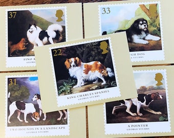 Vintage Dogs postcards set issued by Royal Mail, five Post Office PHQ postage stamp picture cards, George Stubbs artwork, gift for dog lover