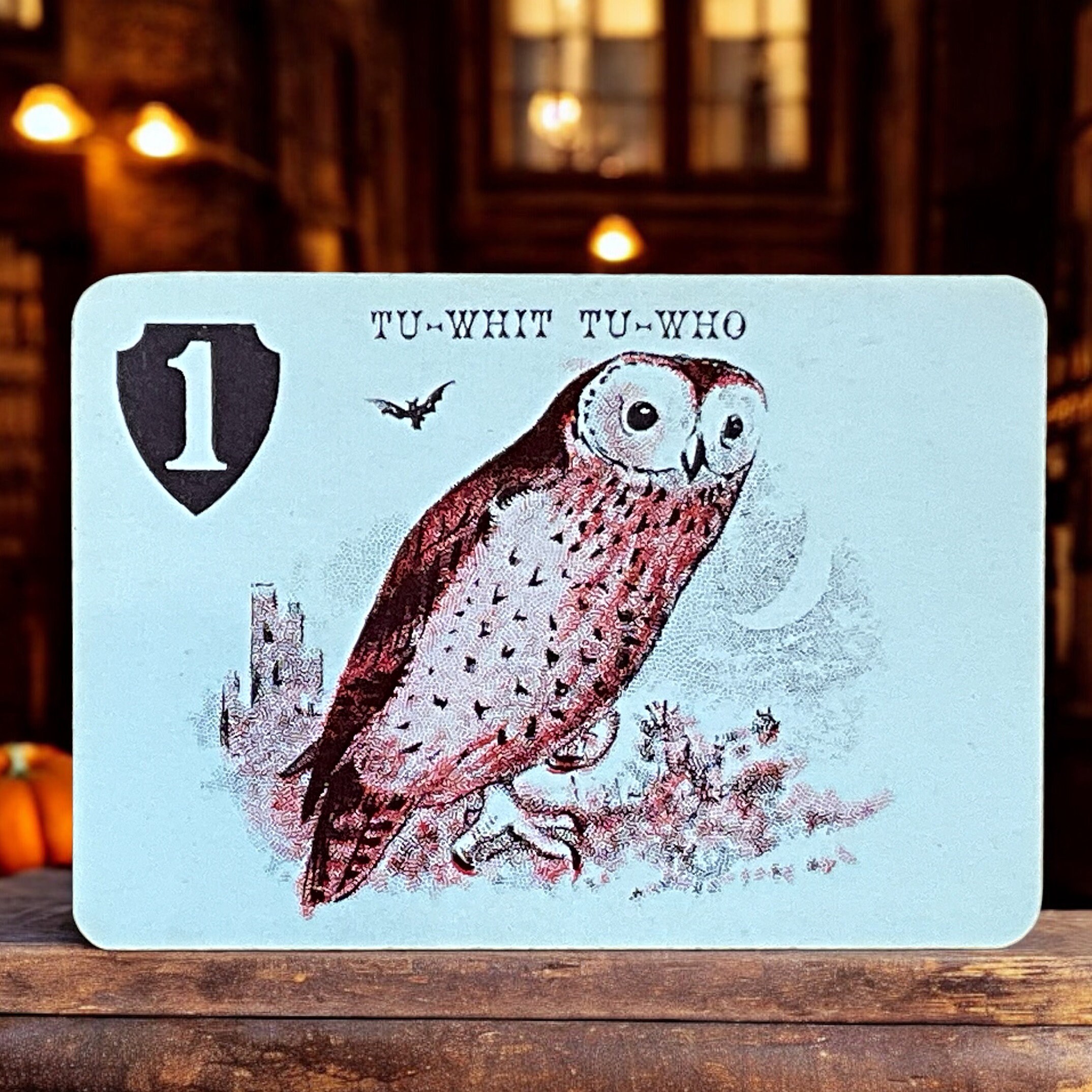 Halloween Owl Playing Card from a vintage game of Animal Grab, single swap and junk journal supply,