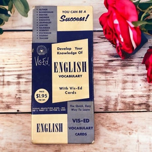 Flashcards vintage de vocabulaire anglais, paquet éphémère de 25 cartes-mots pour les plis de poche de journal indésirable, le scrapbooking et le collage technique mixte