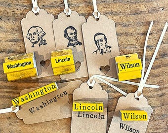 American Presidents Rubber Stamps, used vintage and wood mounted, The Classroom Printer, junk journaling, mixed media collage, stamping