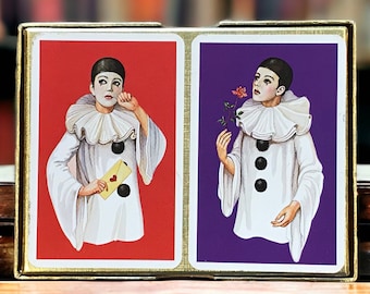 Vintage Pierrot playing cards for junk journals, scrapbooks and mixed media, six collectable single swaps, Commedia dell’Arte sad clown gift