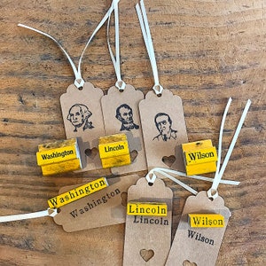 Paar Vintage amerikanische Präsidenten Stempel aus dem Klassenzimmer Drucker, Junk Journaling, Mixed Media Crafts, Bullet Journals und Karten
