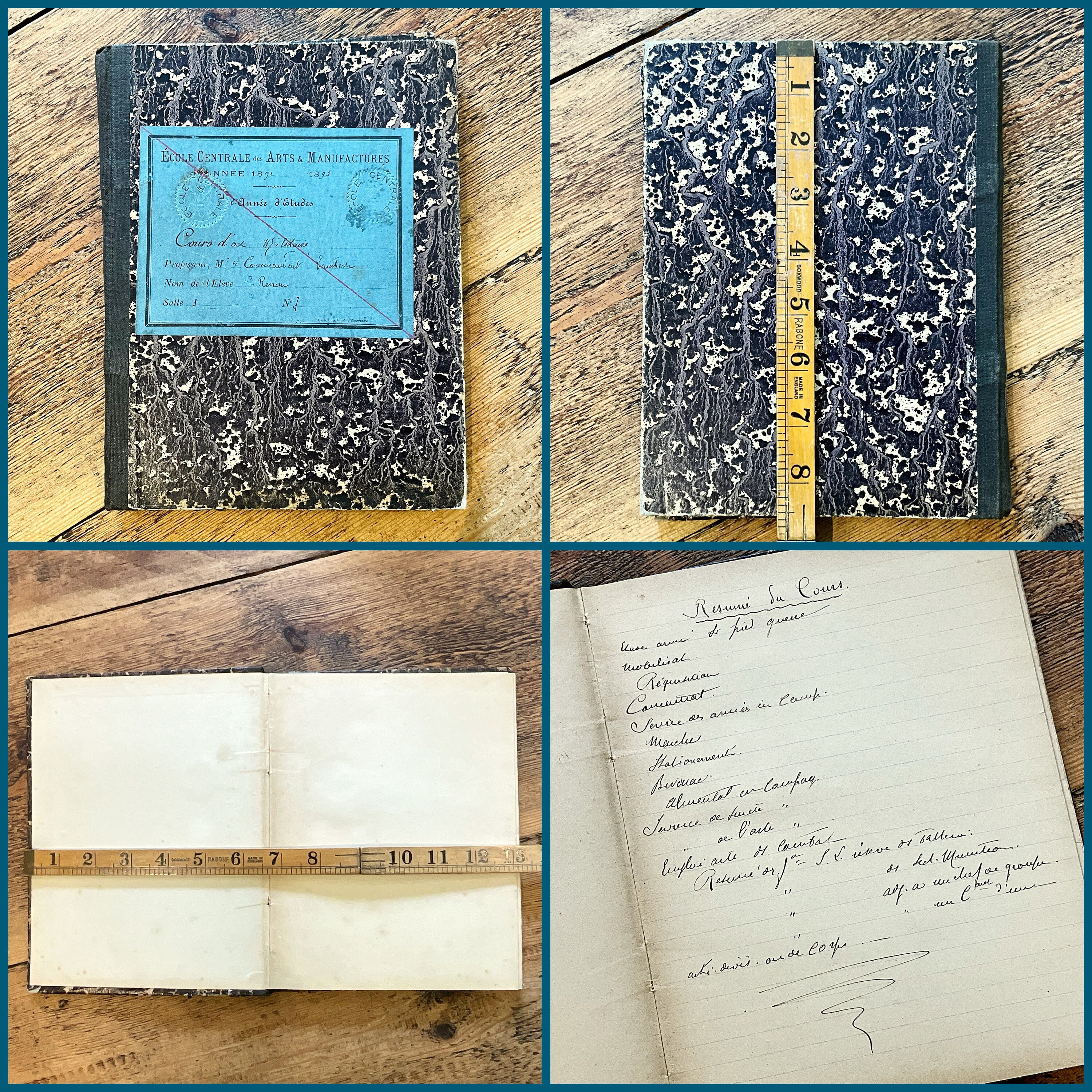 19th Century Antique French Exercise Book From Paris Central School of ...