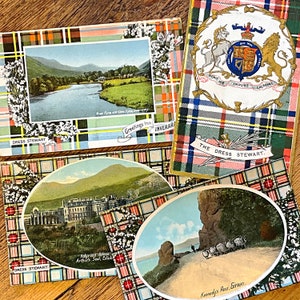 Vintage Dress Stewart Clan Tartan Postkarten, Schottische Karten mit szenischen Ansichten von Schottland, Geschenk für Ahnenforscher, Hogmanay und Burns Night