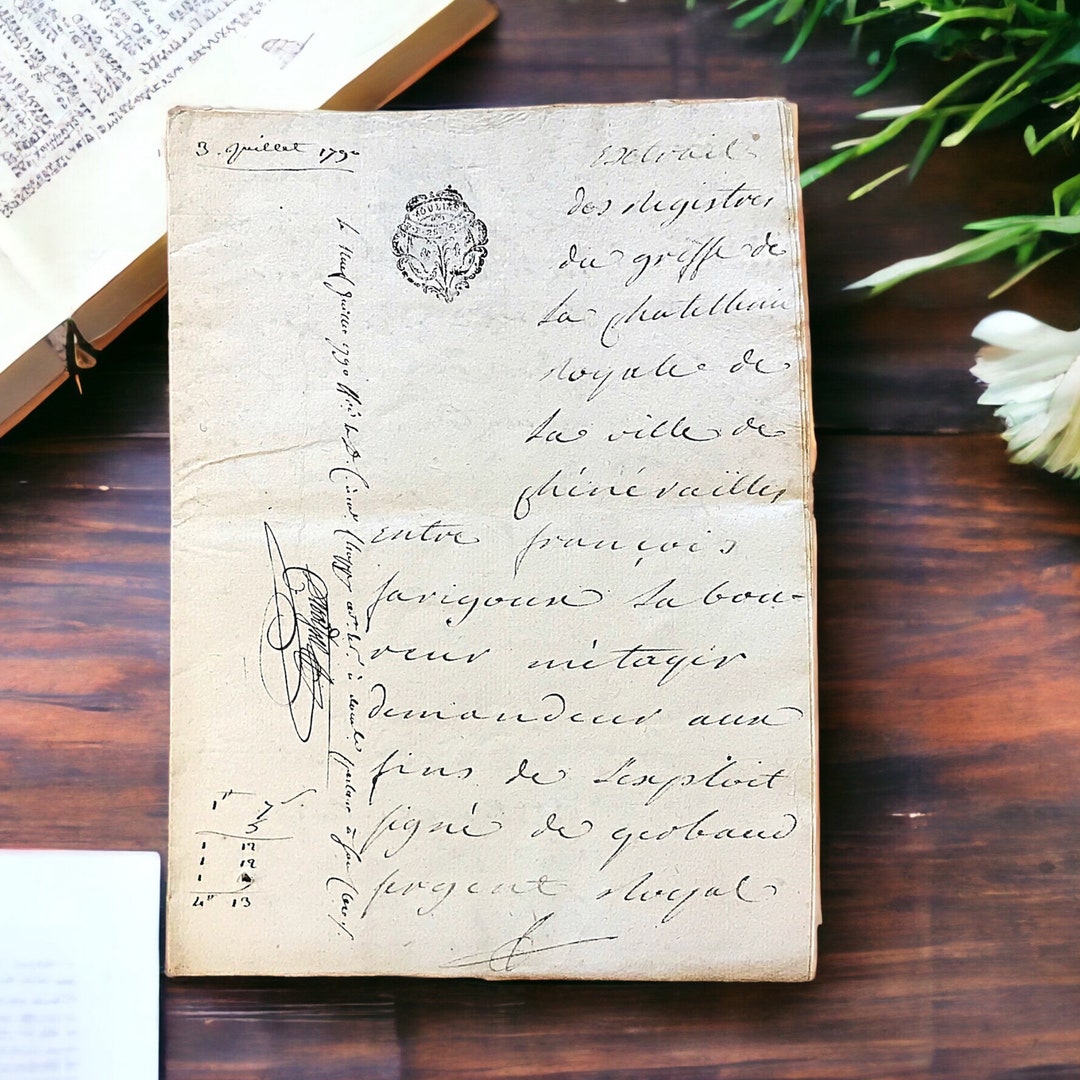 Antique French 18th Century Manuscript Dated 1790, Stunning Handwritten