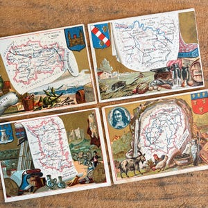 Chromos publicitaires vintage du département du Commerce français, cartes publicitaires du début des années 1900 en provenance de France pour des revues de pacotille et des collages techniques mixtes