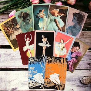 cartes à jouer vintage sur le thème du ballet pour créer un journal indésirable sur le thème du lac des cygnes ou un collage technique mixte, 11 cartes ATC à collectionner échangeables