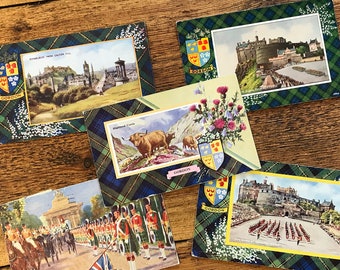 Gordon Tartan vintage postcards, Scottish Clans and badges, Edinburgh Castle, Highland Cattle and Highlanders, Scotland Christmas gift idea