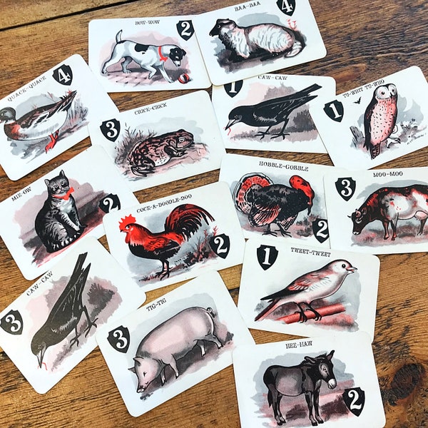 Vintage Animal Grab Playing Cards, choose a single card of your choice or make a set, Christmas Turkey, dog and cat, pig sheep donkey or cow