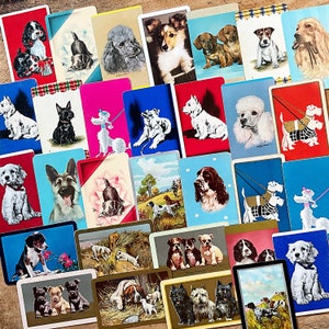 30 cartes à jouer vintage chiens et chiots, à utiliser comme pochettes dans des journaux indésirables, dans des techniques mixtes, des albums de coupures, des projets artistiques modifiés, des cartes ATC