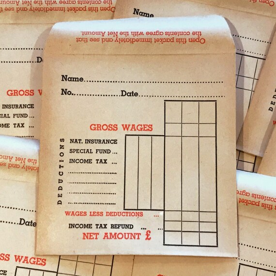 Vintage wage envelopes or pay packets to use as pockets in Etsy