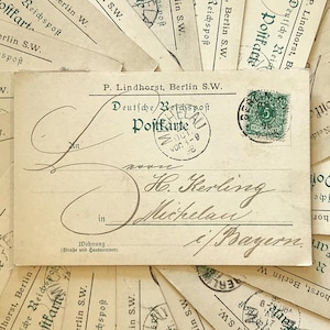 Antike deutsche Postkarten für Sammler oder Junk Journals, 19.Jh., handgeschriebene Kalligrafie, Berliner Stempel, original Briefmarken