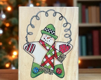 Snowman Magic rubber stamp by Penny Black, a used vintage wood mounted design for the holidays, make your own Christmas cards and gift tags