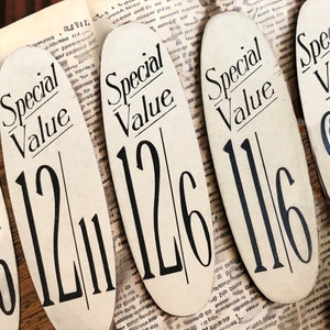 Vintage Special Value Shop Price Labels, pre decimal pounds shillings pence pricing tags, use as flatlay display props and in junk journals image 1