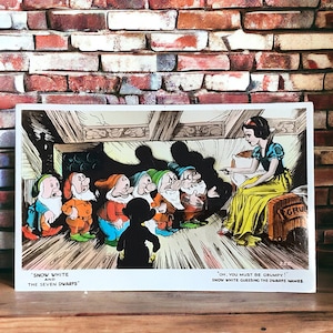 Postal vintage de Blancanieves y los siete enanitos de Valentines, tarjeta infantil usada de la película de Walt Disney, Oh You Must Be Grumpy, muy buena