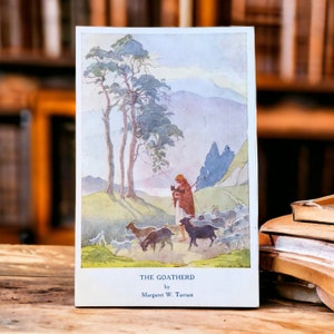 Der Goatherd Vintage-Postkarte von Margaret Tarrant, Künstler signierte Karte von The Medici Society, Out O Doors-Serie, junger Schäfer und Tiere
