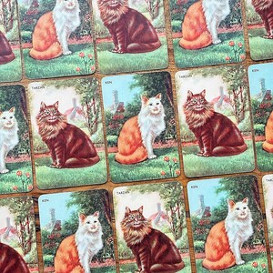 Cartes à jouer chat vintage pour carnets indésirables, albums de coupures et techniques mixtes, Tarzan et chats Ken Maine Coon roux par Alf Cooke, carte à échanger unique