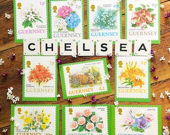 Guernsey Chelsea Flower Show Floral Postcards, set of ten vintage PHQ picture cards from the Post Office, botanical artwork for collectors