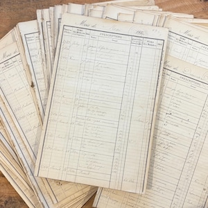 フランスの薬局処方箋台帳の手書きページ、ヴィンテージのジャンクジャーナル、ミックスメディアのコラージュやディスプレイ用のアンティークのエフェメラ