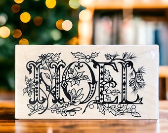 Vintage PSX Noel Christmas rubber stamp, used and wood mounted from Personal Stamp Exchange, make your own cards and tags, reference K 1624