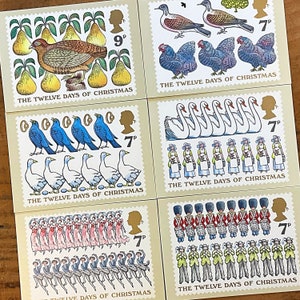 The Twelve Days Of Christmas Postkarten-Set, Post 1977, Weihnachtslied-Briefmarke, Postkarten, Weihnachtsgeschenkidee, Weihnachtsgeschenk