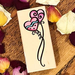 Vintage Valentines Day Herz Luftballon Stempel von Stampendous, groovy Herzform Design, auf Holz montiert für Grußkarten und Hochzeiten