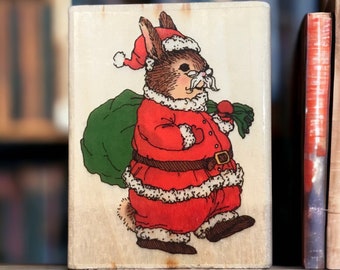 Holly Pond Hill Santa with toy sack rubber stamp, wood mounted used and vintage, collectable Christmas stocking filler gift idea for stamper