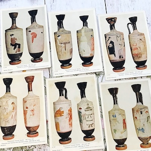Cartes postales grecques de vases au sol blanc du British Museum, cartes illustrées à collectionner vintage de vases funéraires du Ve siècle ou Lékythi d'Athènes