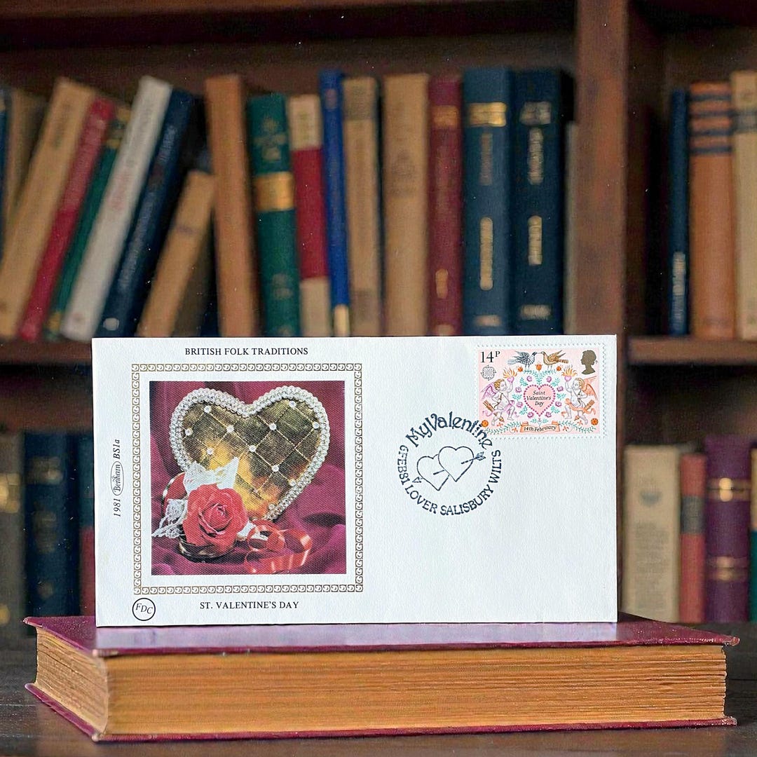 St Valentines Day First Day Cover, Vintage Benham Silk With Red Rose ...
