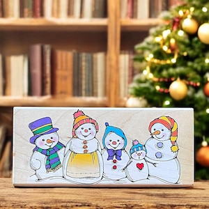 Vintage Schneeleute Gummistempel von Hero Arts, verwendet und auf Holz montiert Design, machen Sie Ihre eigenen Schneemann Familie Weihnachtskarten