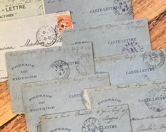 10 French handwritten letter cards from 1916, antique page of handwriting from France, junk journals, prop and flatlay display, WW1 Ephemera