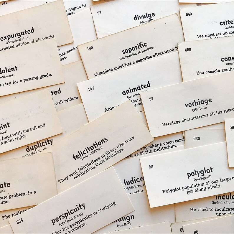Vintage English Vocabulary Cards Ephemera Pack a Random Etsy UK