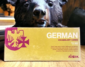 Vintage German Vocabulary Cards ephemera pack of 25 words, use as pocket tucks for junk journals, mixed media collage, foreign language card