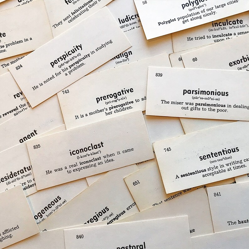Vintage English Vocabulary Cards Ephemera Pack a Random Etsy UK
