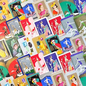 Cartes à jouer Art déco pour carnets et albums de bric-à-brac, collage technique mixte, cartes ATC et cartes de collection à échange unique, lot de 16 éphémères