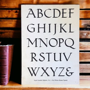 Carte vintage Dryade alphabet standard à afficher, exemple de lettres majuscules romaines écrites au stylo, calligraphie et typographie calligraphique