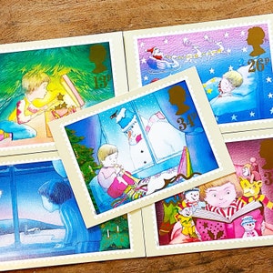 Ensemble de cartes postales magiques de Noël, photo de timbre-poste vintage du bureau de poste 1987 ou cartes PHQ, génie dame chat et fée, idée de remplissage de bas