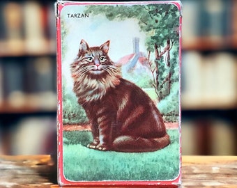 Pair of cat playing cards by Alf Cooke, collectable vintage Tarzan single swaps, pocket tucks in junk journals, scrapbook ephemera