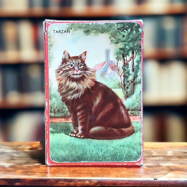 Pair of cat playing cards by Alf Cooke, collectable vintage Tarzan single swaps, pocket tucks in junk journals, scrapbook ephemera