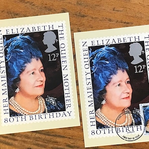 Die Königin-Mutter 80. Geburtstag Briefmarke Postkarte, Vintage PQQ-Karten von Royal Mail, schönes Geschenk für einen Sammler, Ausgabe des ersten Tages