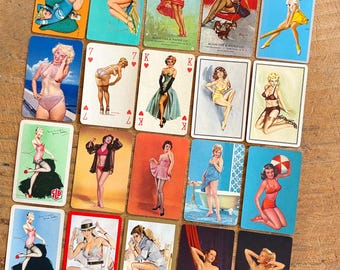 20 Pin Up Girls Playing Cards, vintage junk journal ephemera, scrapbook and mixed media collage supply, single swap collector